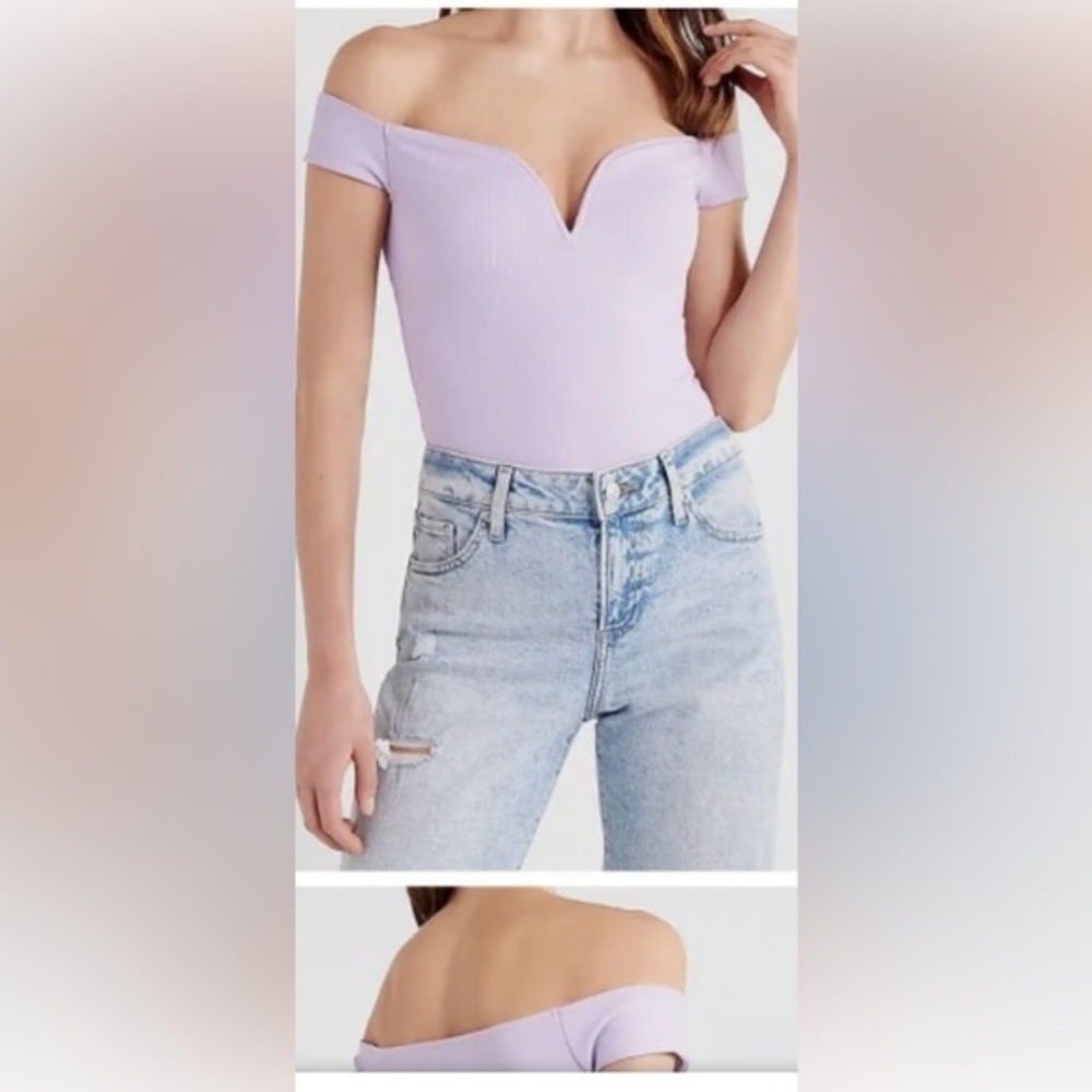 Express Lilac Body Contour Off The Shoulder Thong Bodysuit NWOT Med